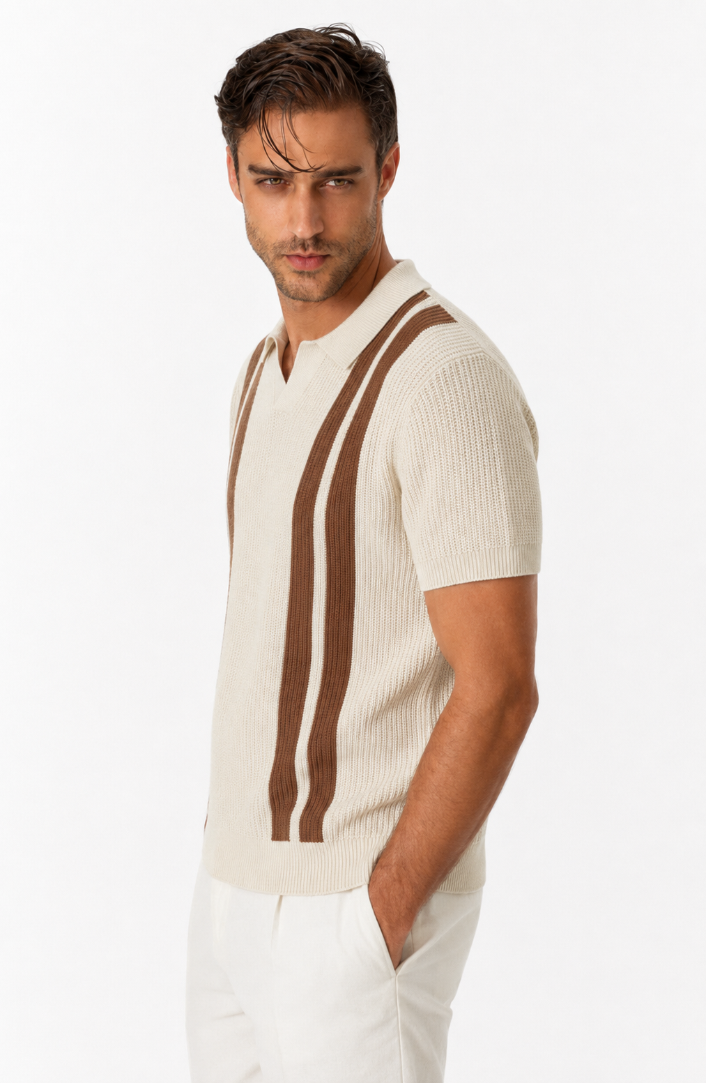 Jovera Joyce Montclair Contrast-Stripe Polo Knit Jovera Joyce
