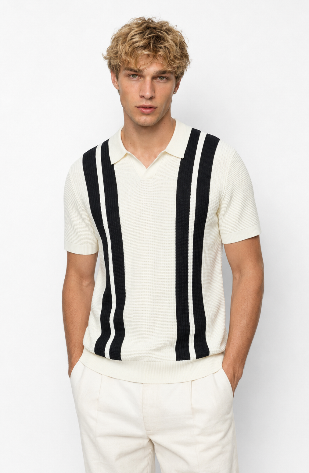 Jovera Joyce Montclair Contrast-Stripe Polo Knit Jovera Joyce