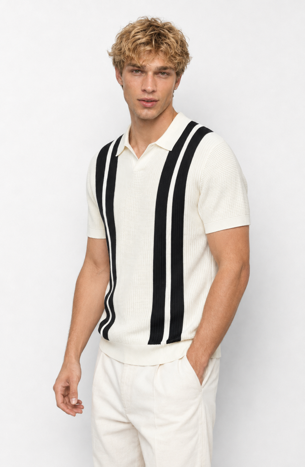 Jovera Joyce Montclair Contrast-Stripe Polo Knit Jovera Joyce