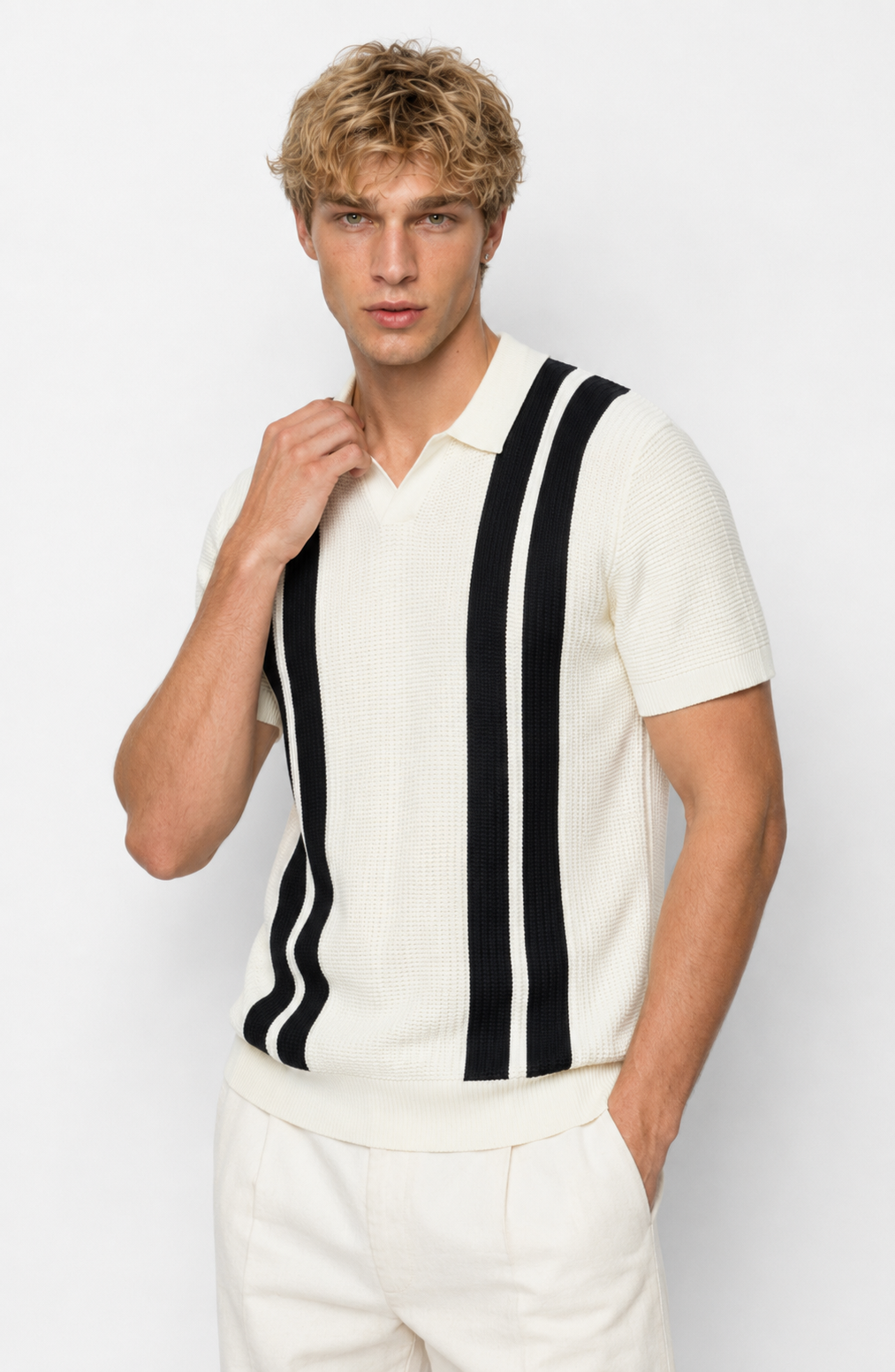 Jovera Joyce Montclair Contrast-Stripe Polo Knit Jovera Joyce