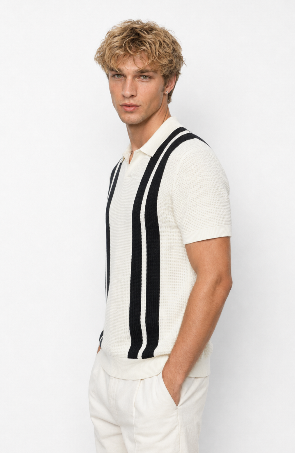Jovera Joyce Montclair Contrast-Stripe Polo Knit Jovera Joyce
