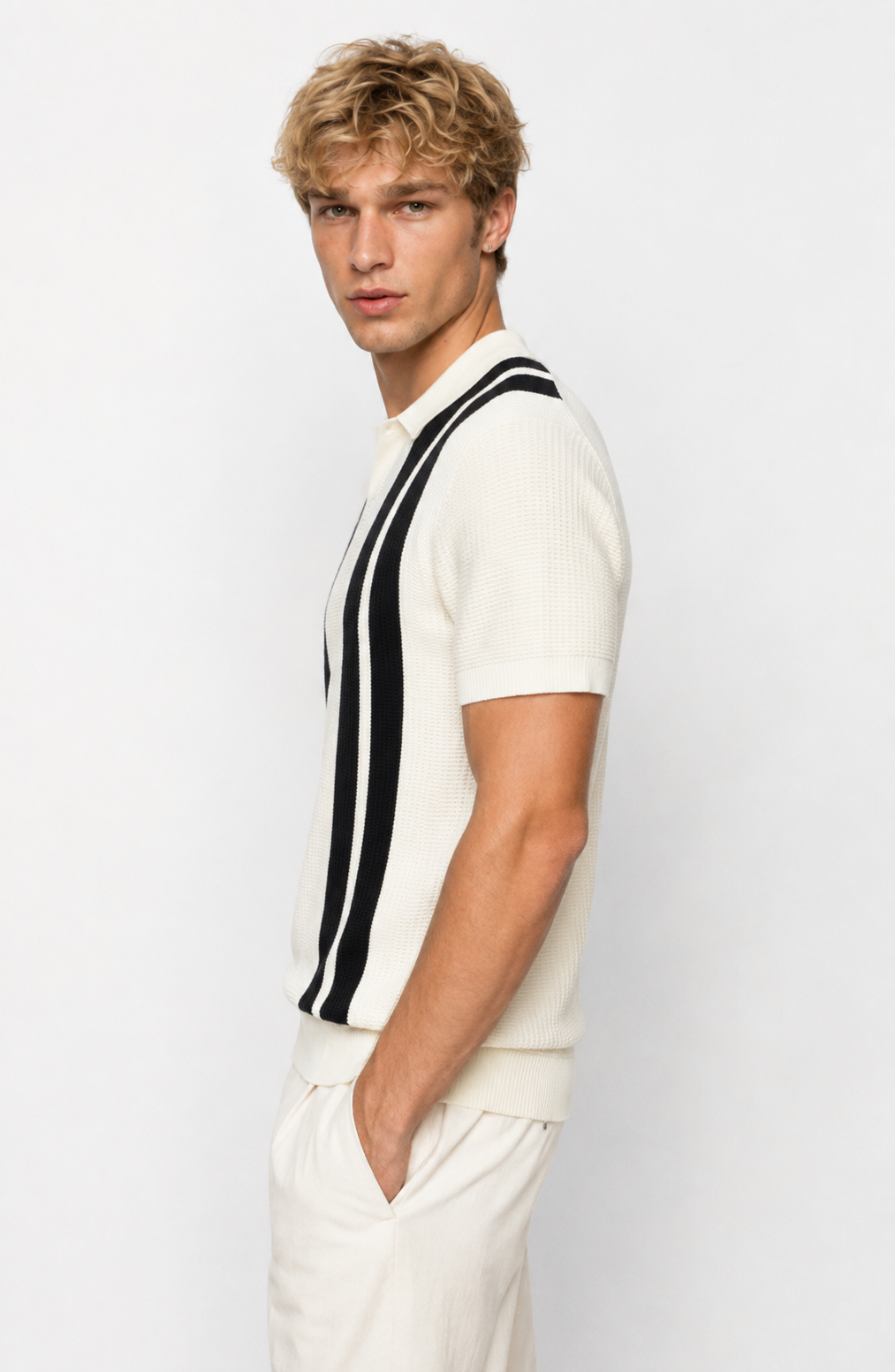 Jovera Joyce Montclair Contrast-Stripe Polo Knit Jovera Joyce