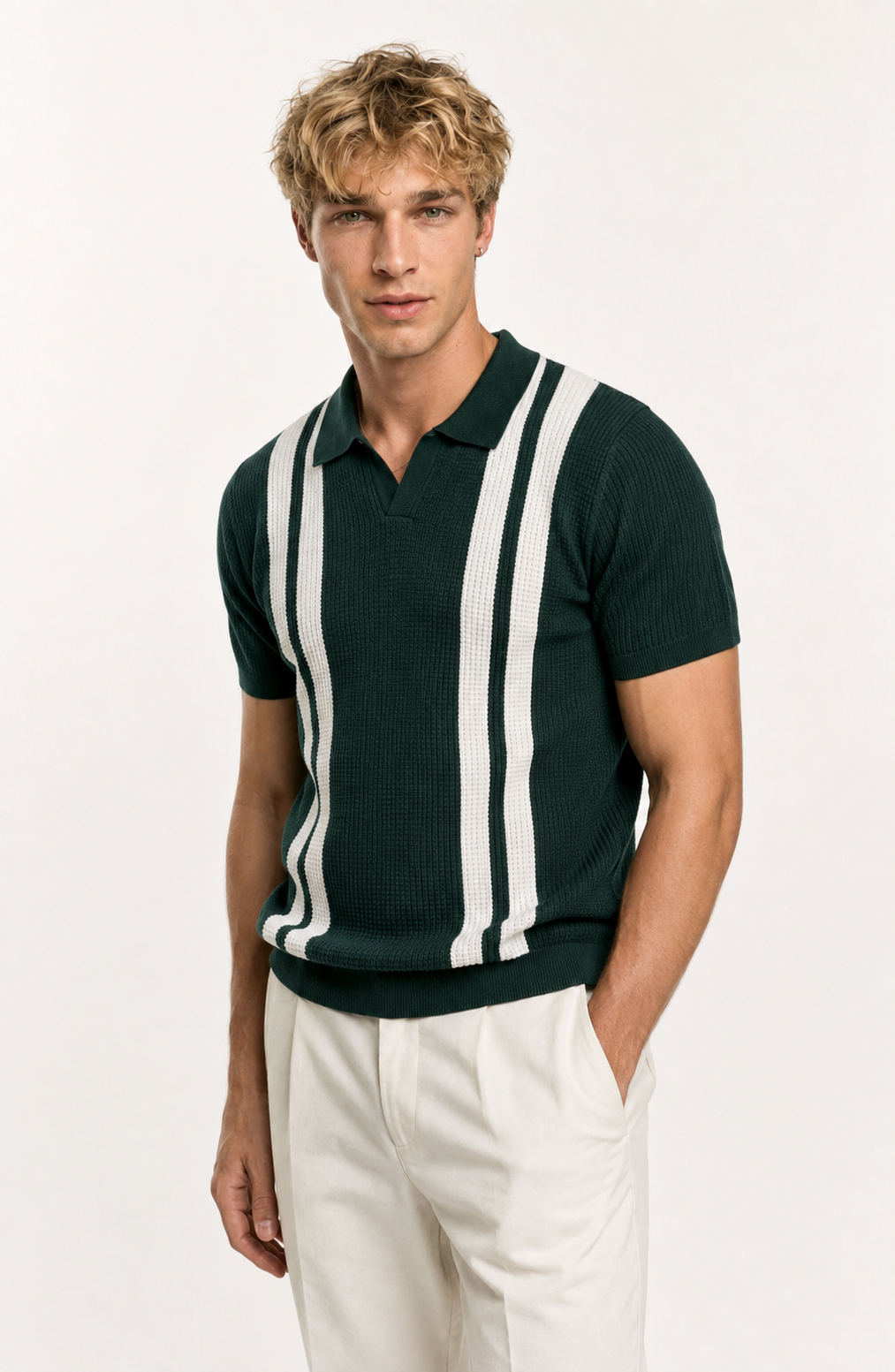 Jovera Joyce Montclair Contrast-Stripe Polo Knit Jovera Joyce