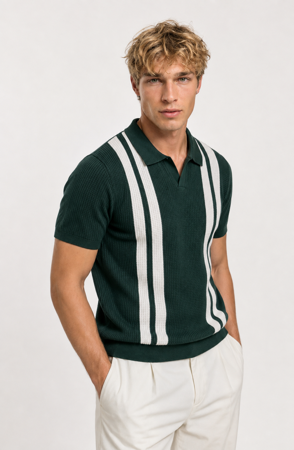 Jovera Joyce Montclair Contrast-Stripe Polo Knit Jovera Joyce