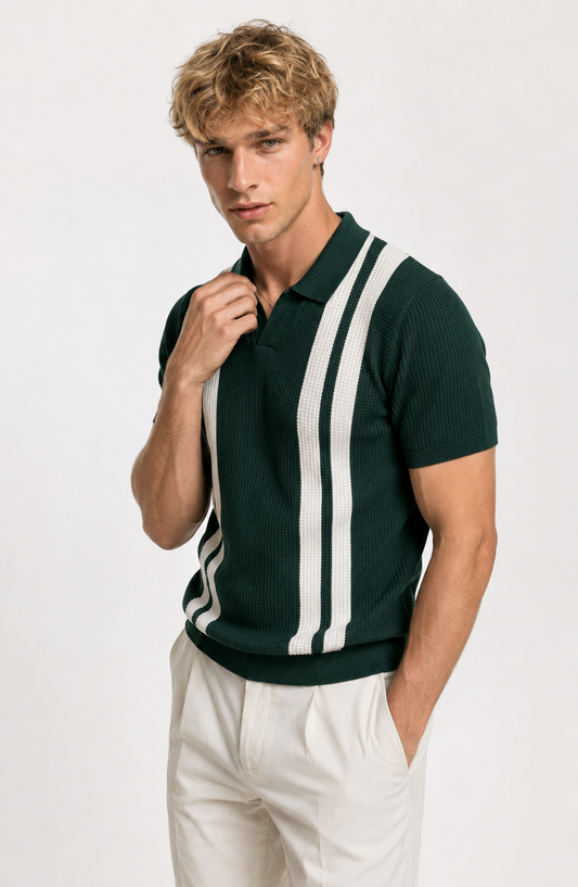 Jovera Joyce Montclair Contrast-Stripe Polo Knit Jovera Joyce