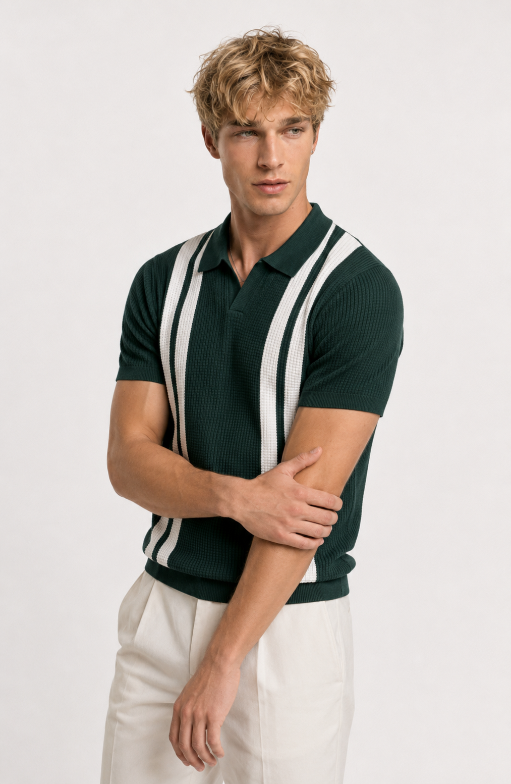 Jovera Joyce Montclair Contrast-Stripe Polo Knit Jovera Joyce