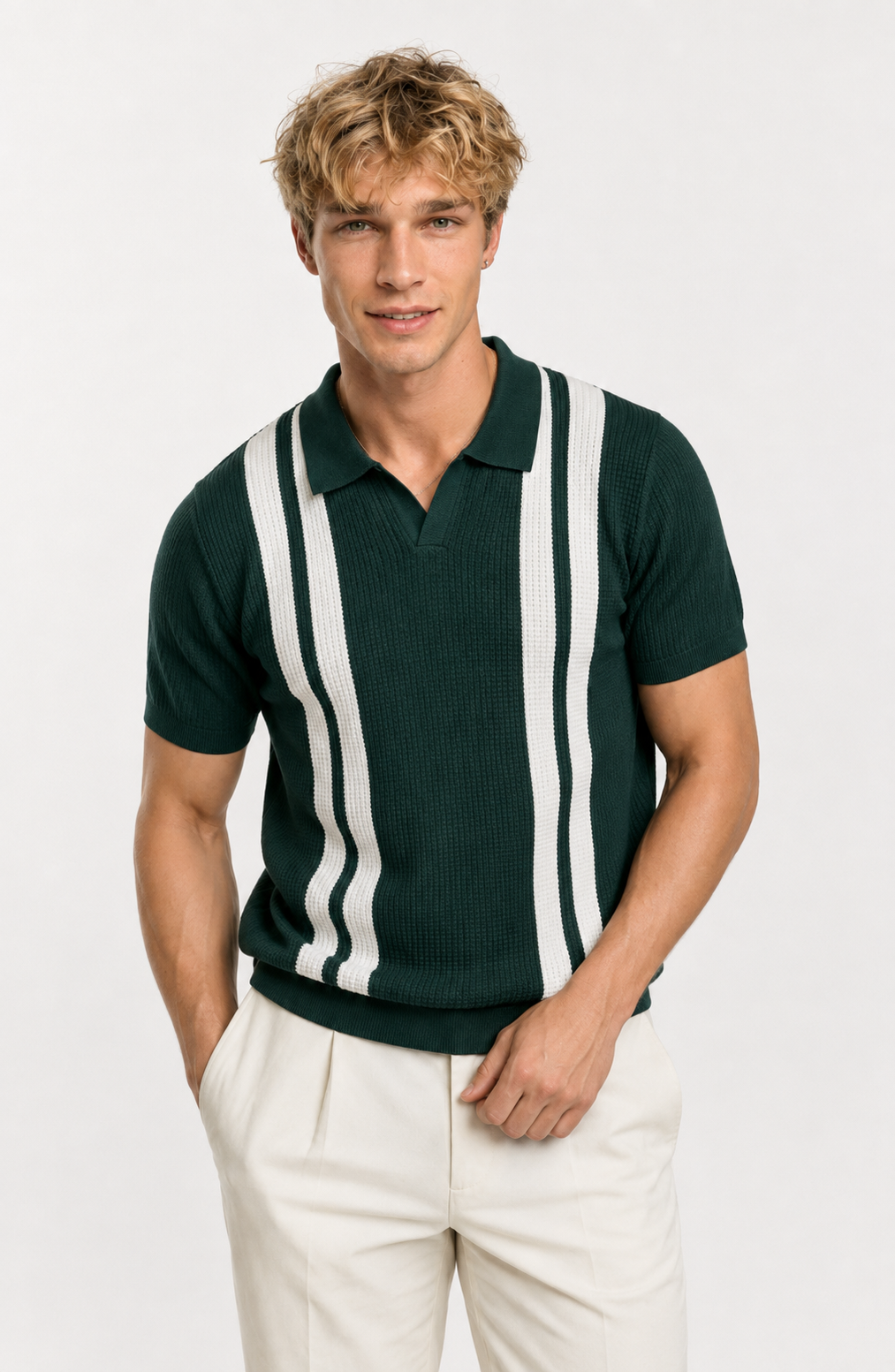 Jovera Joyce Montclair Contrast-Stripe Polo Knit Jovera Joyce