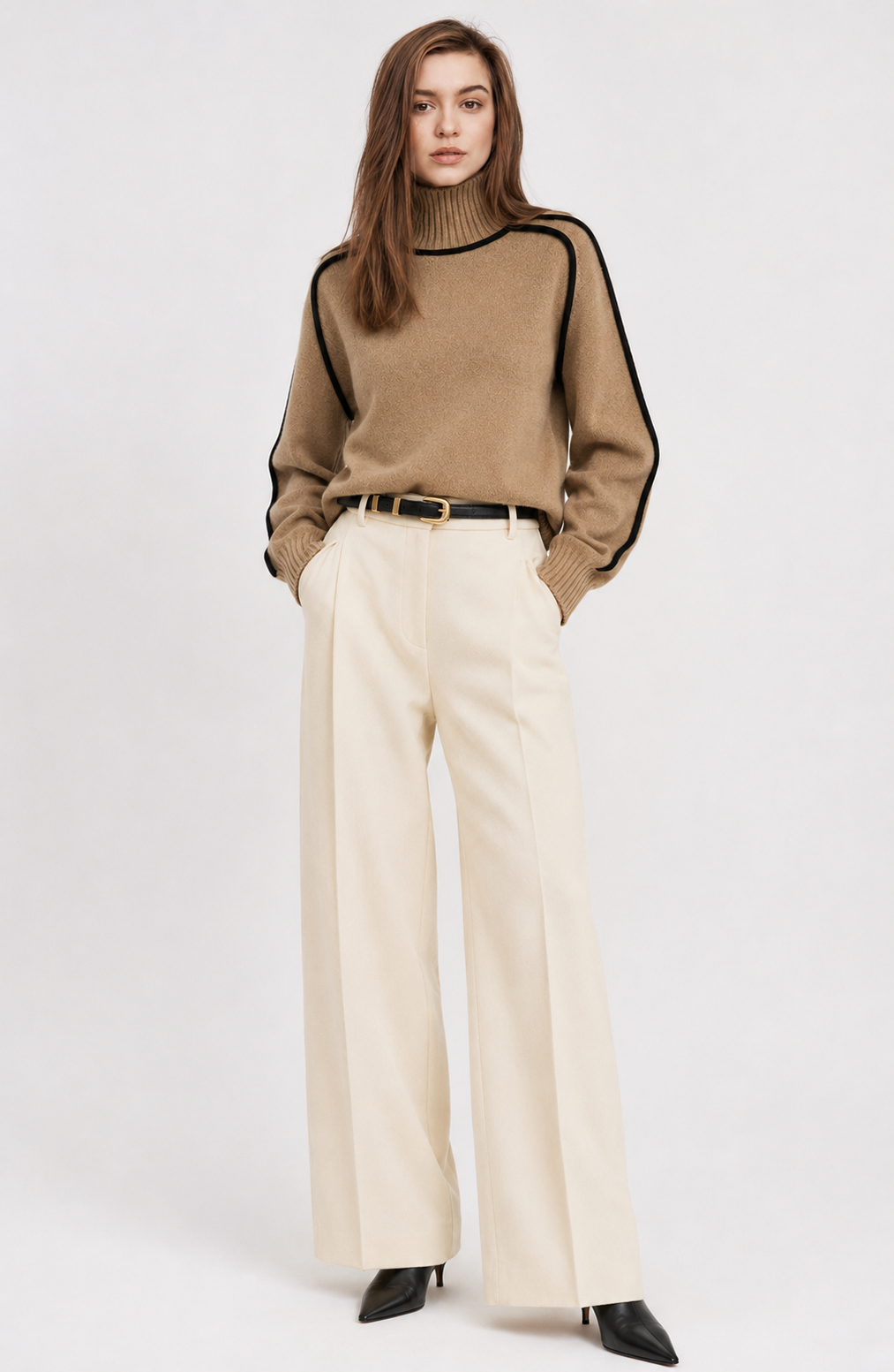 Contrast High Neck Raglan Lantern Sleeve Sweater For Women Jovera Joyce