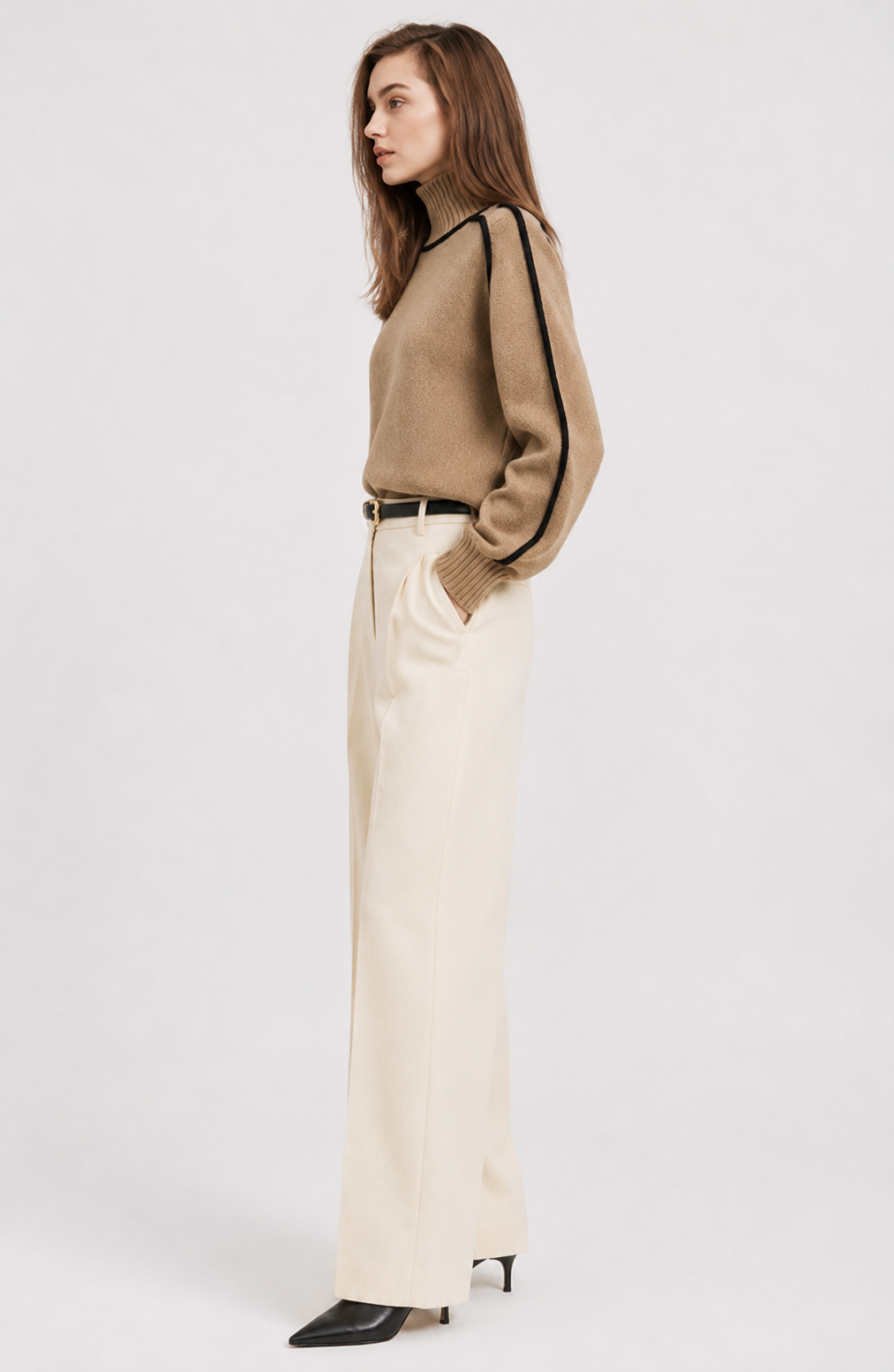 Contrast High Neck Raglan Lantern Sleeve Sweater For Women Jovera Joyce