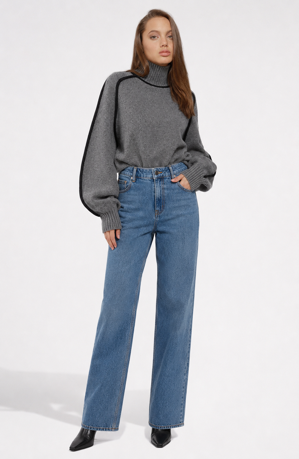 Contrast High Neck Raglan Lantern Sleeve Sweater For Women Jovera Joyce