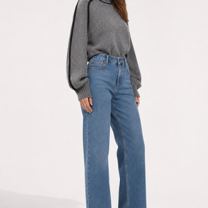 Contrast High Neck Raglan Lantern Sleeve Sweater For Women Jovera Joyce