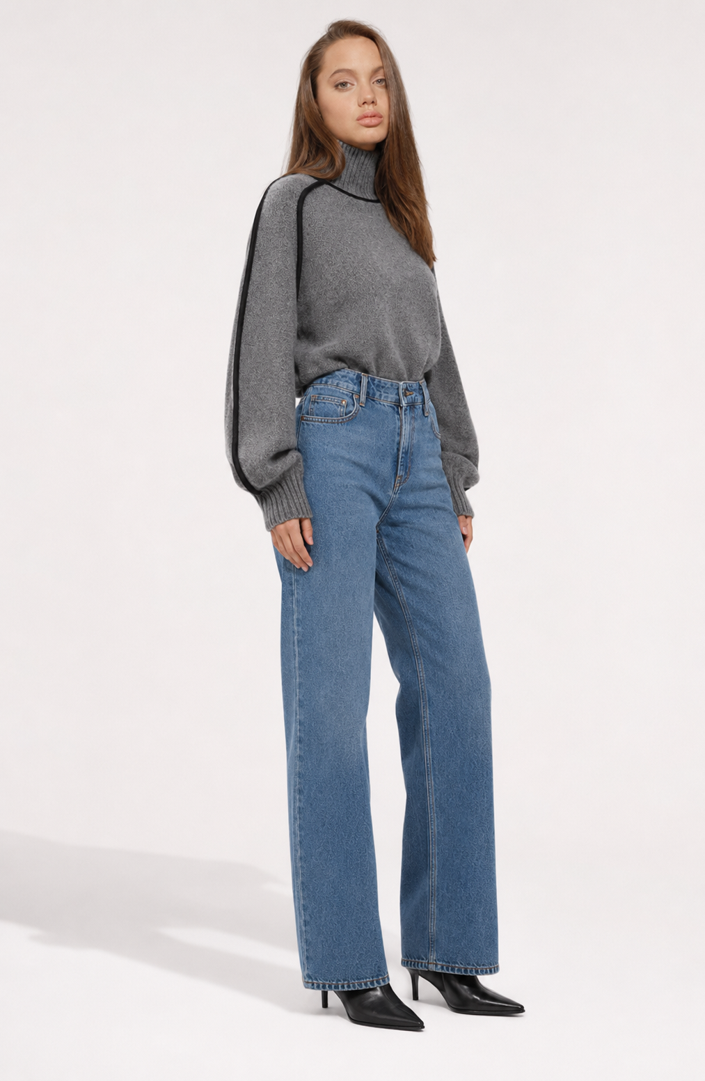 Contrast High Neck Raglan Lantern Sleeve Sweater For Women Jovera Joyce
