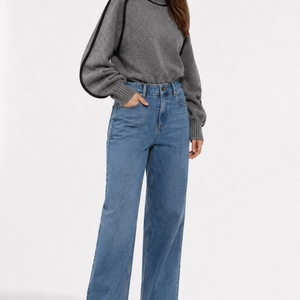 Contrast High Neck Raglan Lantern Sleeve Sweater For Women Jovera Joyce