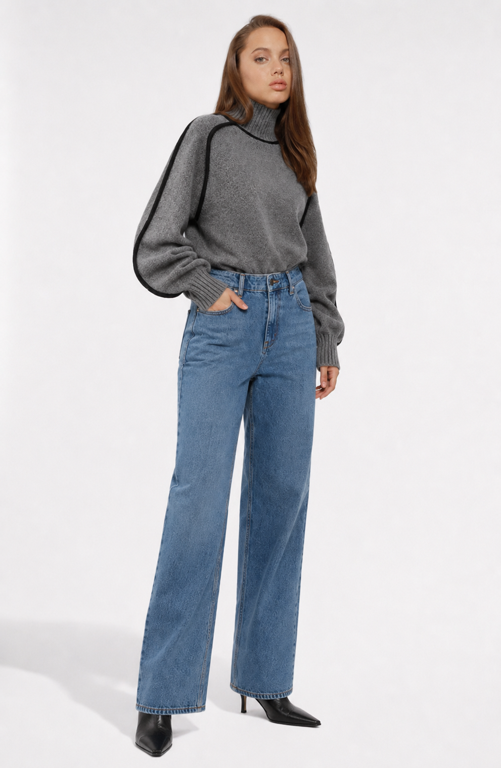 Contrast High Neck Raglan Lantern Sleeve Sweater For Women Jovera Joyce