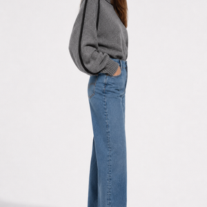 Contrast High Neck Raglan Lantern Sleeve Sweater For Women Jovera Joyce