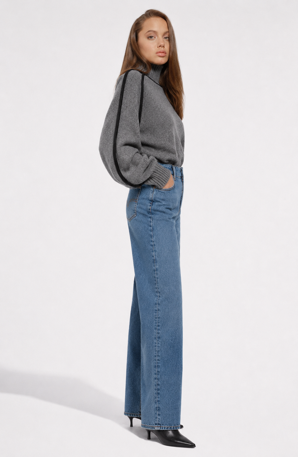 Contrast High Neck Raglan Lantern Sleeve Sweater For Women Jovera Joyce