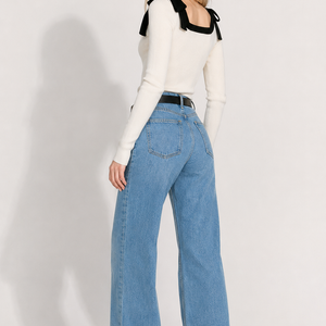 Women's Square Collar Bow Slim-fit Knitted Long-sleeved Bottoming Shirt Jovera Joyce