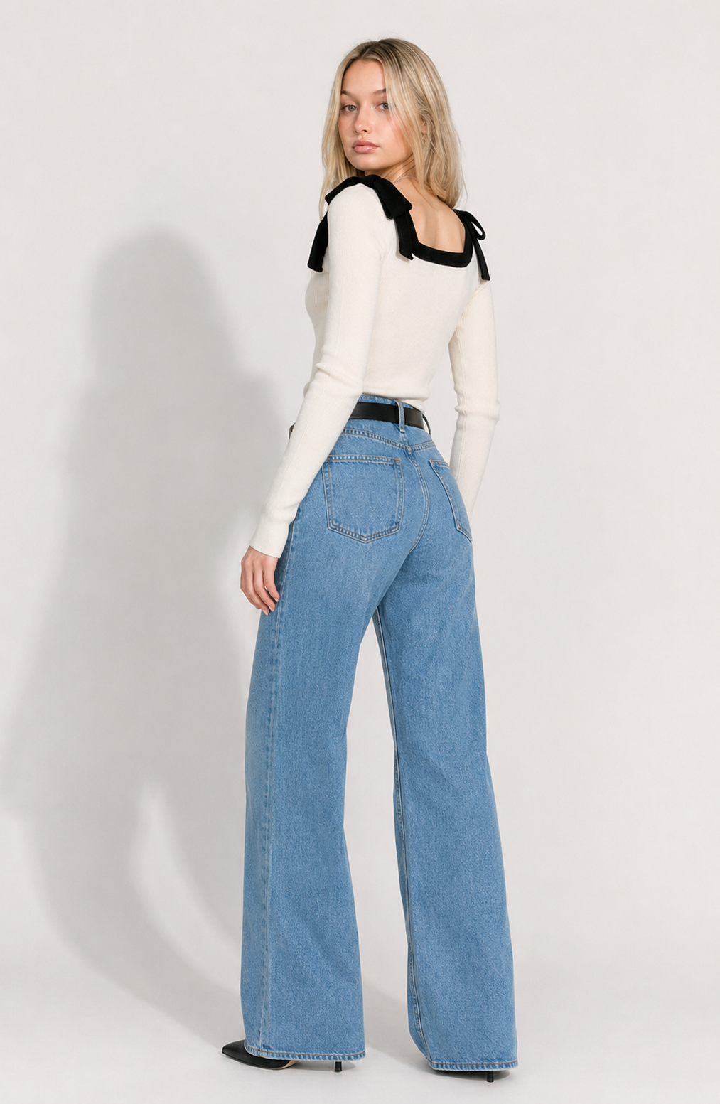 Women's Square Collar Bow Slim-fit Knitted Long-sleeved Bottoming Shirt Jovera Joyce