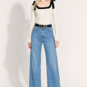 Women's Square Collar Bow Slim-fit Knitted Long-sleeved Bottoming Shirt Jovera Joyce