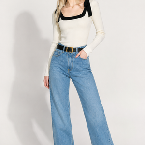 Women's Square Collar Bow Slim-fit Knitted Long-sleeved Bottoming Shirt Jovera Joyce