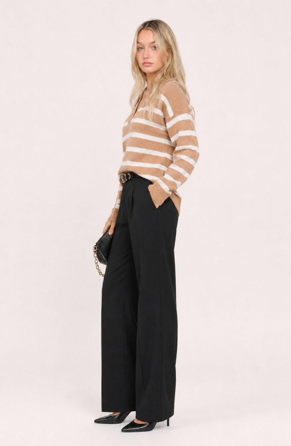 Riviera Striped Polo Knit Sweater Jovera Joyce