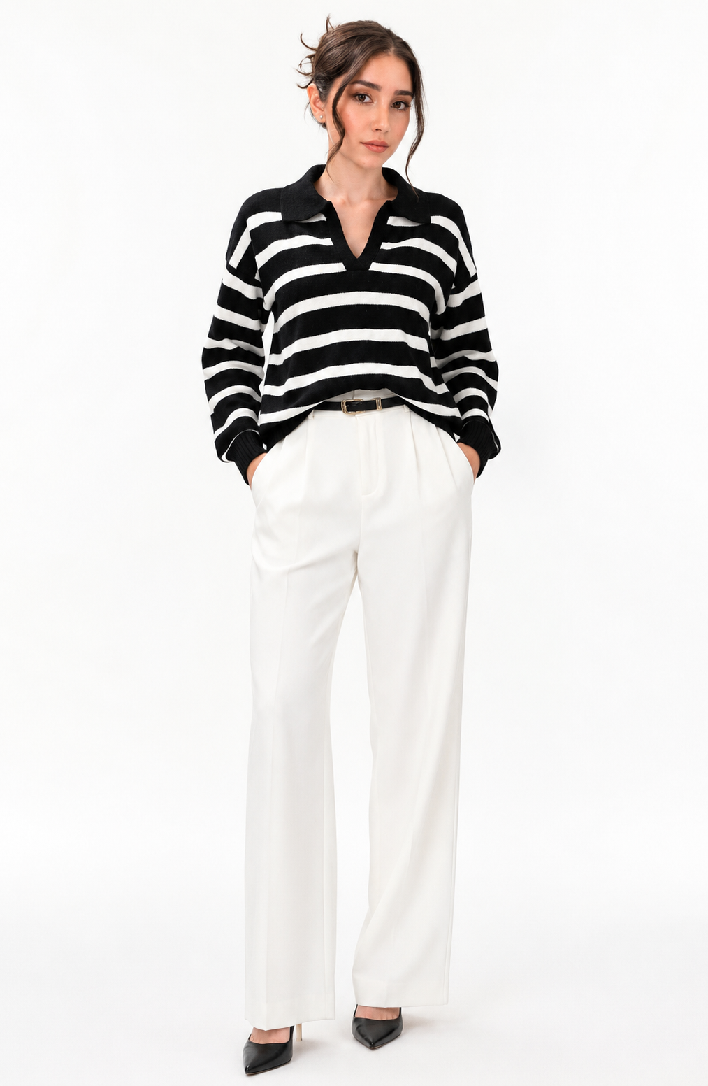 Riviera Striped Polo Knit Sweater Jovera Joyce