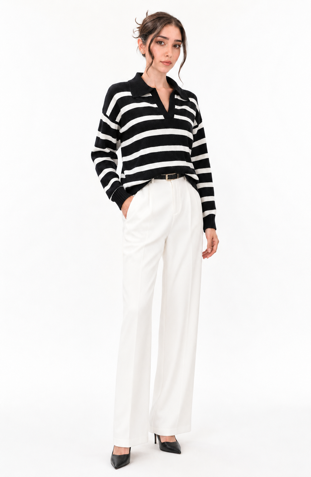 Riviera Striped Polo Knit Sweater Jovera Joyce