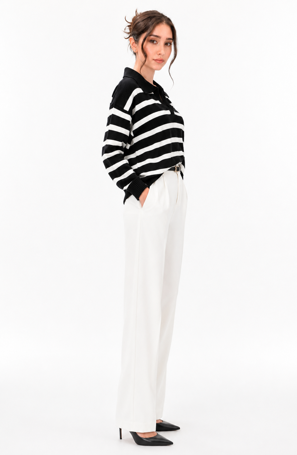 Riviera Striped Polo Knit Sweater Jovera Joyce