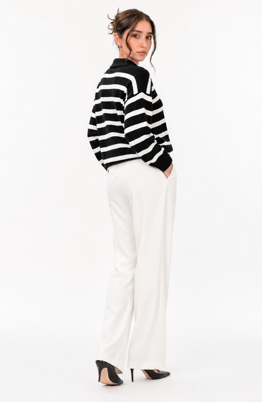 Riviera Striped Polo Knit Sweater Jovera Joyce