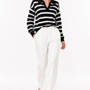 Riviera Striped Polo Knit Sweater Jovera Joyce