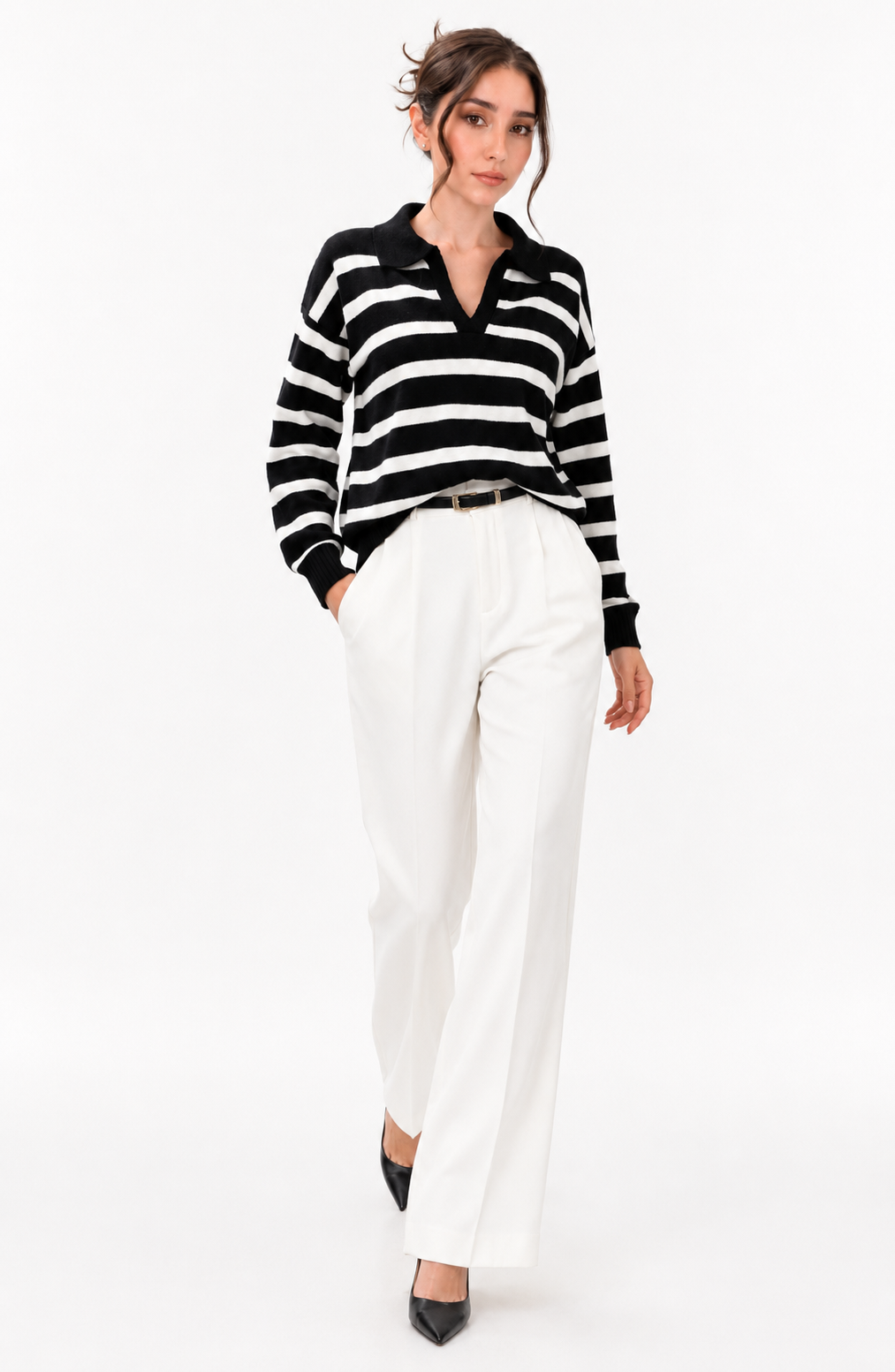 Riviera Striped Polo Knit Sweater Jovera Joyce