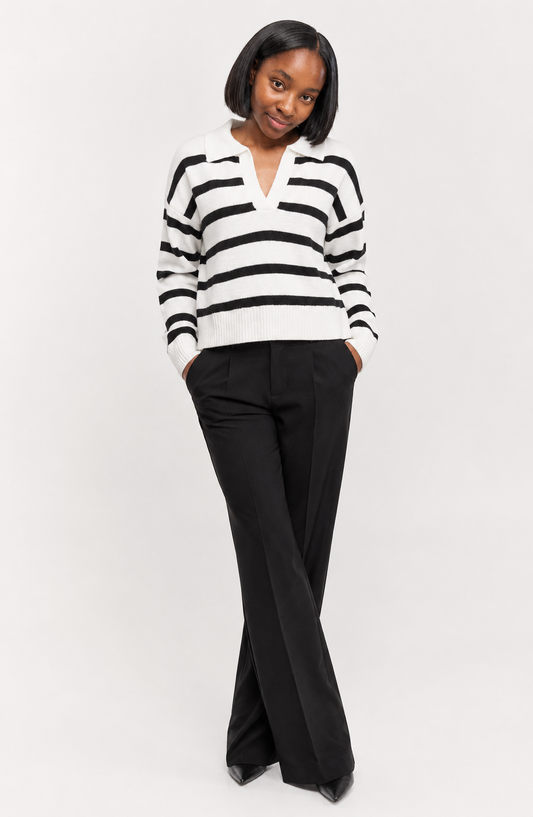 Riviera Striped Polo Knit Sweater Jovera Joyce
