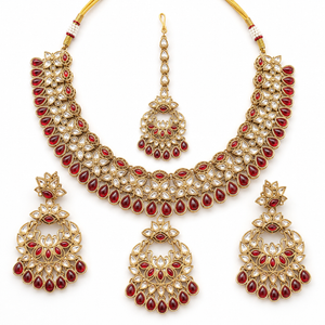 Joyce Maharani Ruby Kundan Bridal Jewellery Set with Necklace, Earrings & Maang Tikka Jovera Joyce
