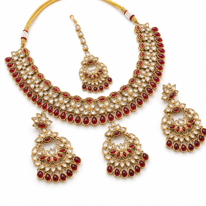 Joyce Maharani Ruby Kundan Bridal Jewellery Set with Necklace, Earrings & Maang Tikka Jovera Joyce