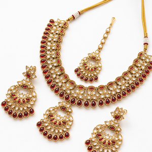 Joyce Maharani Ruby Kundan Bridal Jewellery Set with Necklace, Earrings & Maang Tikka Jovera Joyce