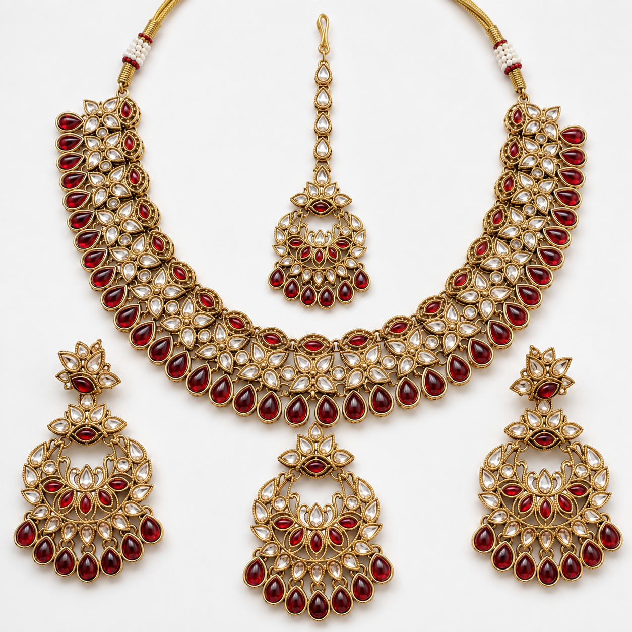 Joyce Maharani Ruby Kundan Bridal Jewellery Set with Necklace, Earrings & Maang Tikka Jovera Joyce