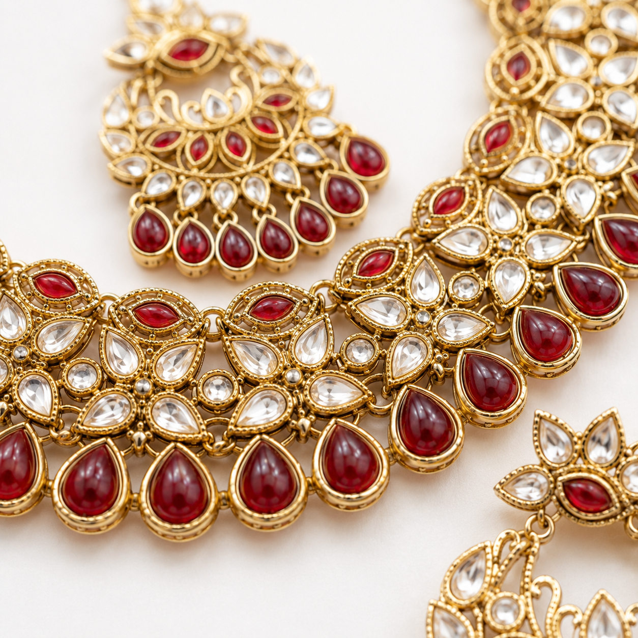 Joyce Maharani Ruby Kundan Bridal Jewellery Set with Necklace, Earrings & Maang Tikka Jovera Joyce