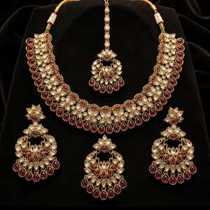 Joyce Maharani Ruby Kundan Bridal Jewellery Set with Necklace, Earrings & Maang Tikka Jovera Joyce