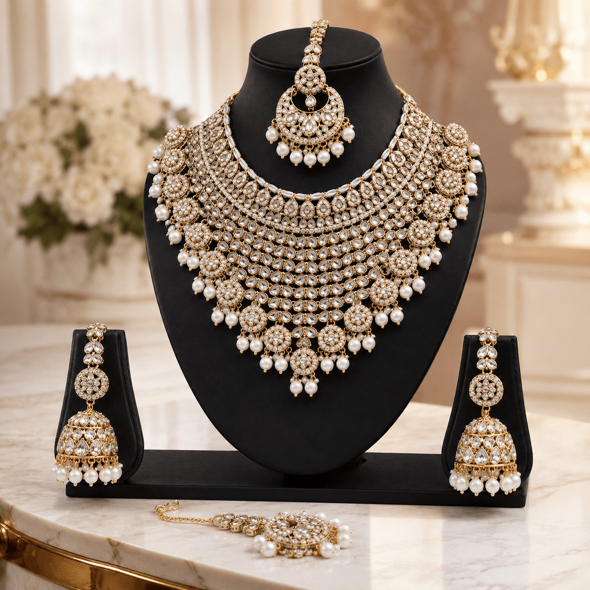 Joyce Mehrunisa Kundan Pearl Bridal Jewellery Set - Jovera Joyce