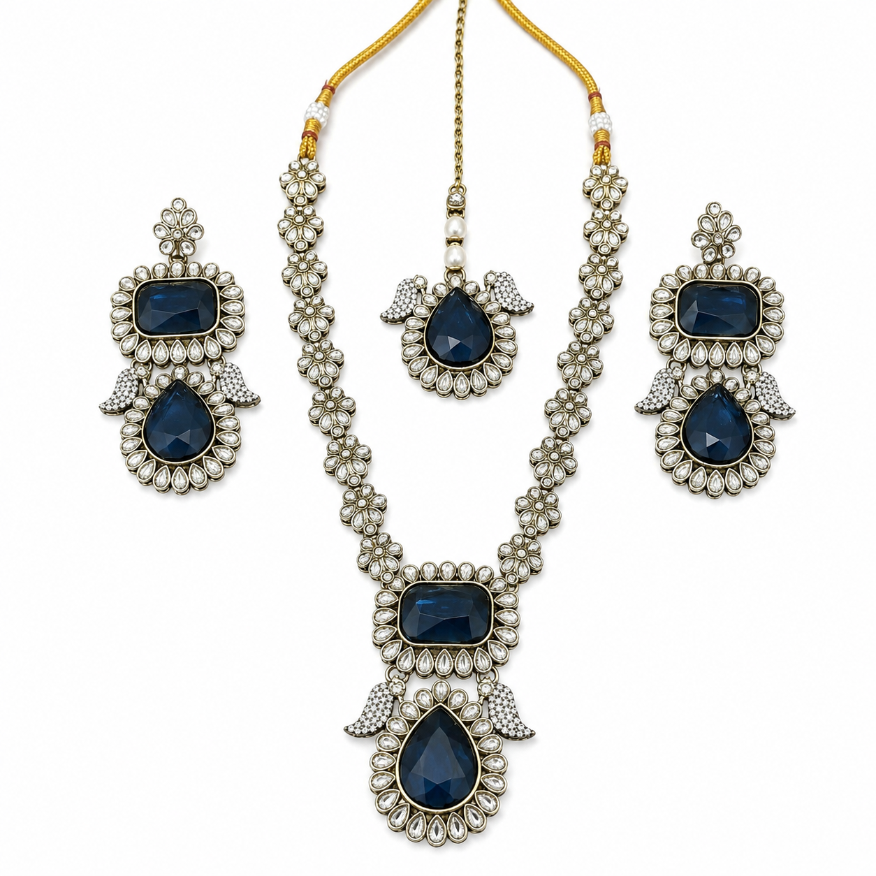 Joyce Élan Royale – Navy Blue Antique Kundan Long Necklace Set Jovera Joyce
