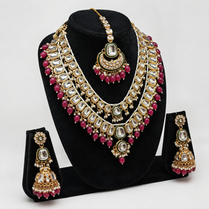 Rania Luxe Kundan Bridal Jewellery Set with Ruby-Pink Beads Jovera Joyce