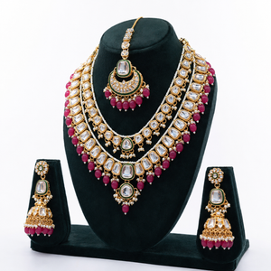 Rania Luxe Kundan Bridal Jewellery Set with Ruby-Pink Beads Jovera Joyce