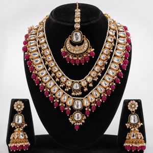 Rania Luxe Kundan Bridal Jewellery Set with Ruby-Pink Beads Jovera Joyce