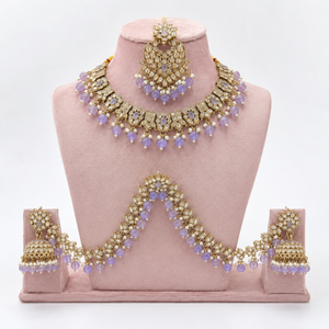 Rosa Vienne Lilac Kundan Choker Jewellery Set with Jhumka Earrings & Maang Tikka Jovera Joyce