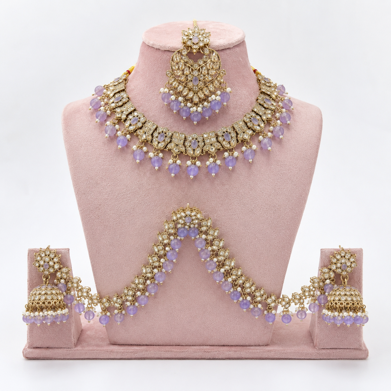 Rosa Vienne Lilac Kundan Choker Jewellery Set with Jhumka Earrings & Maang Tikka Jovera Joyce