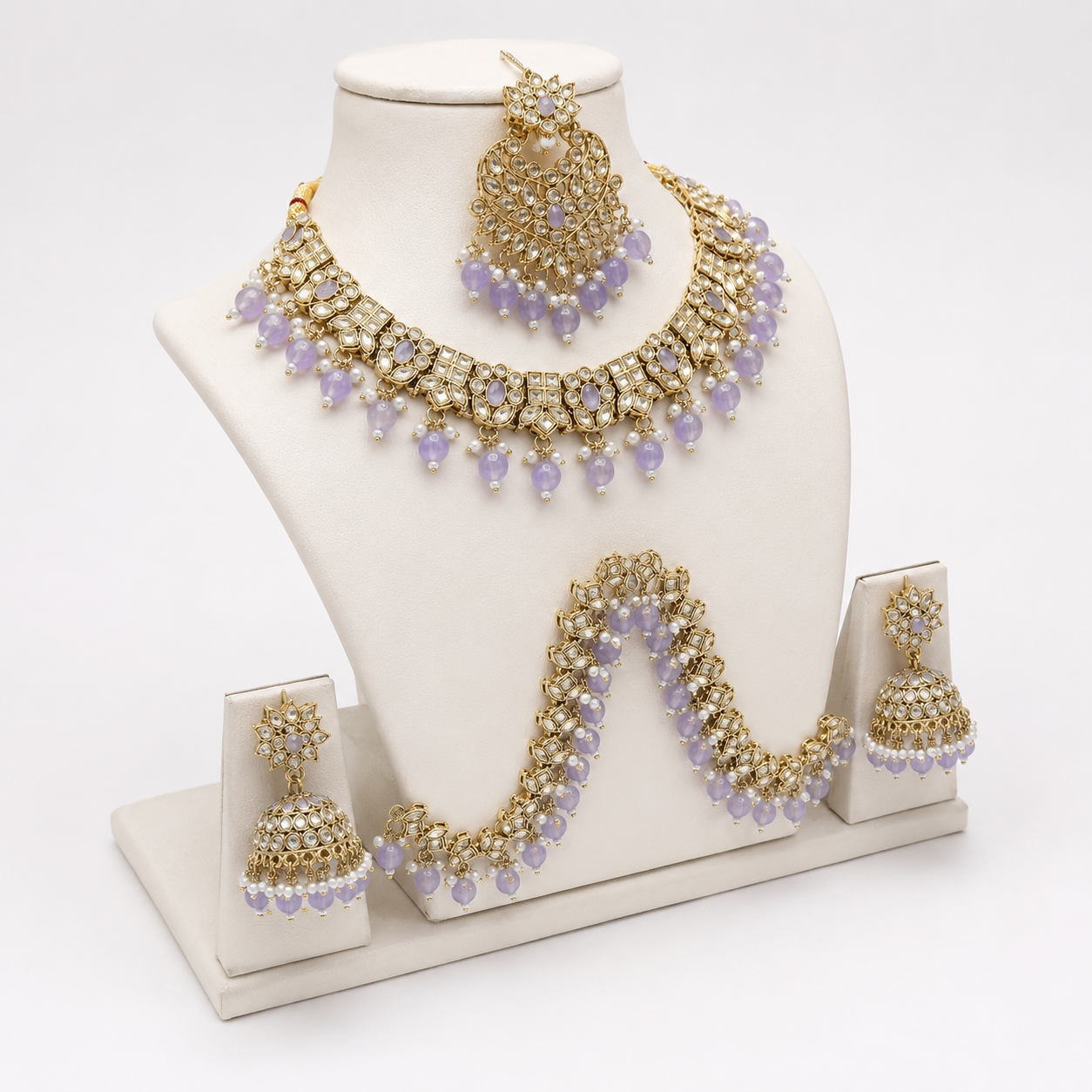 Rosa Vienne Lilac Kundan Choker Jewellery Set with Jhumka Earrings & Maang Tikka Jovera Joyce