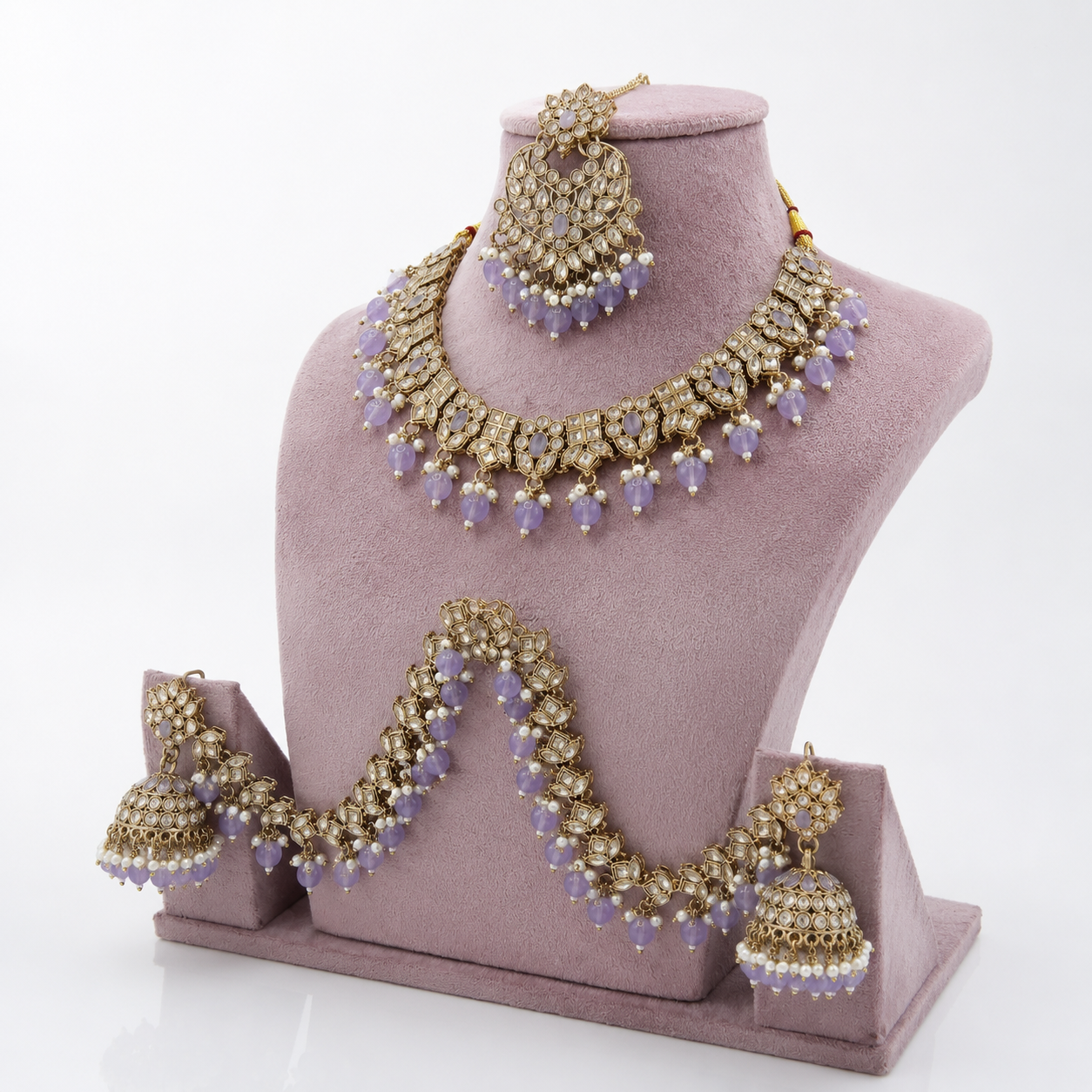 Rosa Vienne Lilac Kundan Choker Jewellery Set with Jhumka Earrings & Maang Tikka Jovera Joyce