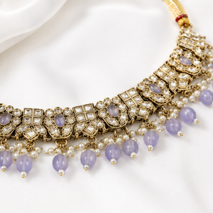 Rosa Vienne Lilac Kundan Choker Jewellery Set with Jhumka Earrings & Maang Tikka Jovera Joyce