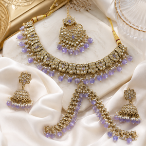 Rosa Vienne Lilac Kundan Choker Jewellery Set with Jhumka Earrings & Maang Tikka Jovera Joyce