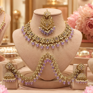 Rosa Vienne Lilac Kundan Choker Jewellery Set with Jhumka Earrings & Maang Tikka Jovera Joyce